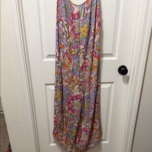 Easel Sleeveless Floral Paisley Wide-Leg Jumpsuit in Pink, Yellow & Green